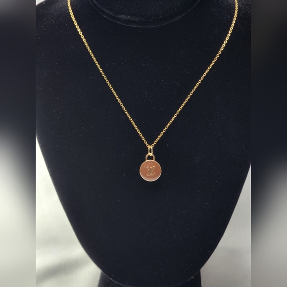 Authentic Louis Vuitton brown gold LV charm on gold stainless chain - Picture 7 of 7